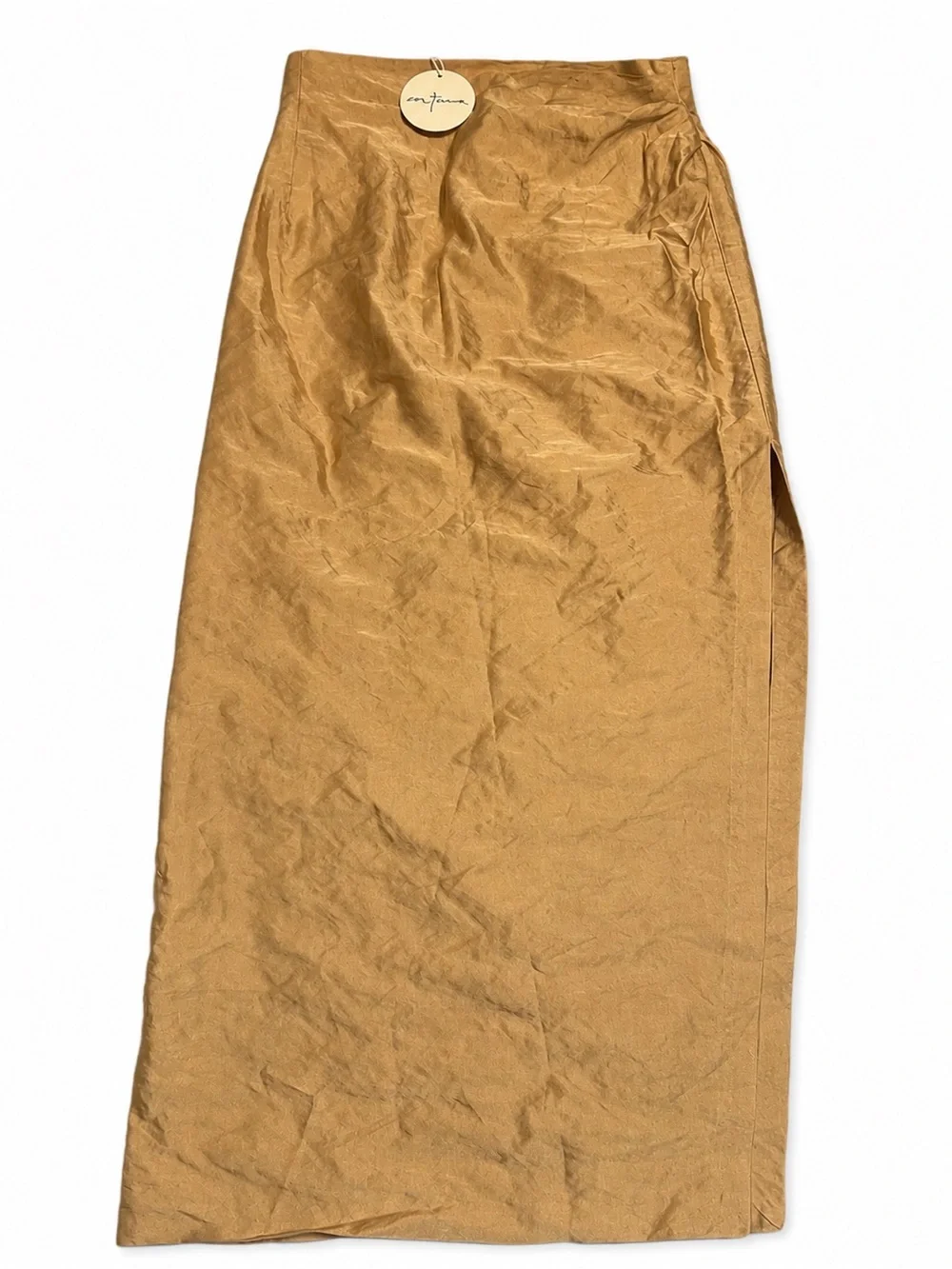 Cortana NWT Camel  Maxi Skirt Side Slit Size 42/10 Linen Cotton